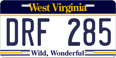 WV license plate DRF285