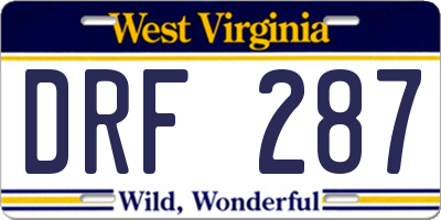 WV license plate DRF287