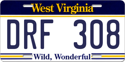 WV license plate DRF308