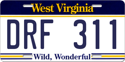 WV license plate DRF311
