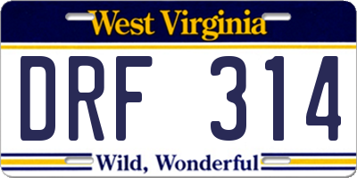 WV license plate DRF314