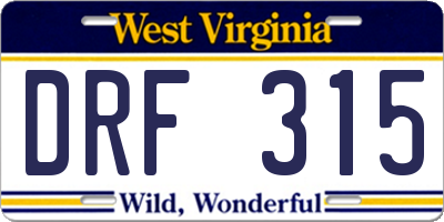 WV license plate DRF315