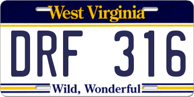WV license plate DRF316