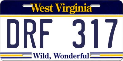WV license plate DRF317