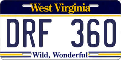 WV license plate DRF360
