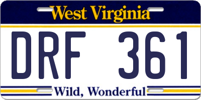 WV license plate DRF361