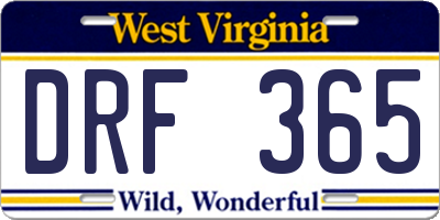 WV license plate DRF365