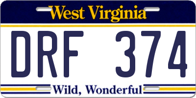 WV license plate DRF374