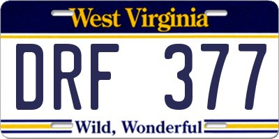 WV license plate DRF377