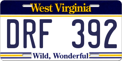 WV license plate DRF392