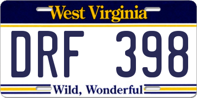 WV license plate DRF398