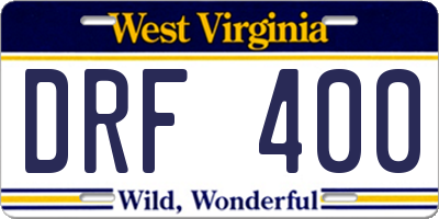 WV license plate DRF400