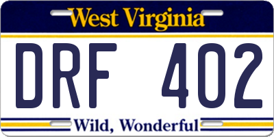 WV license plate DRF402