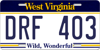 WV license plate DRF403