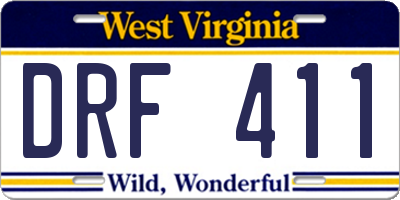 WV license plate DRF411