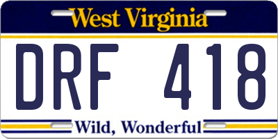 WV license plate DRF418