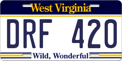 WV license plate DRF420