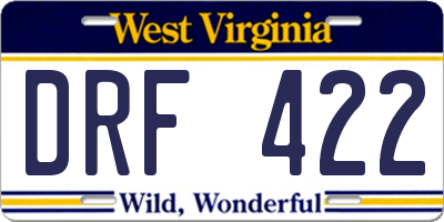 WV license plate DRF422