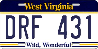 WV license plate DRF431