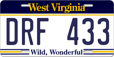 WV license plate DRF433