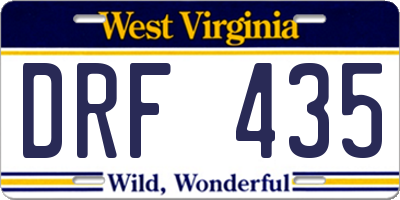 WV license plate DRF435