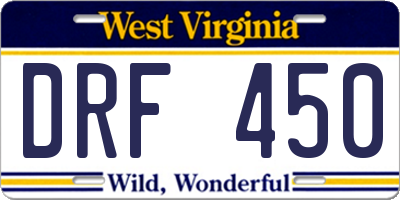 WV license plate DRF450
