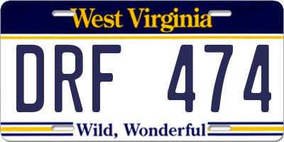 WV license plate DRF474