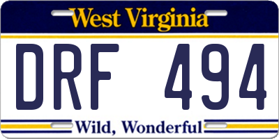 WV license plate DRF494
