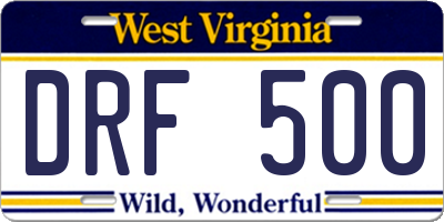 WV license plate DRF500