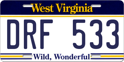 WV license plate DRF533