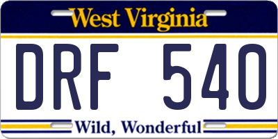 WV license plate DRF540