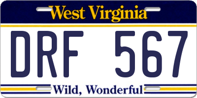 WV license plate DRF567