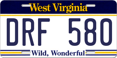 WV license plate DRF580