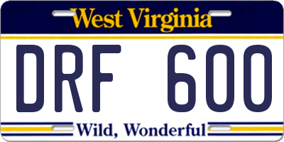 WV license plate DRF600