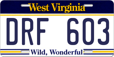WV license plate DRF603