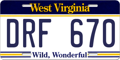 WV license plate DRF670