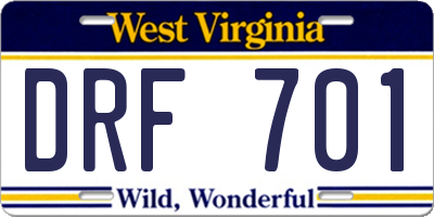 WV license plate DRF701