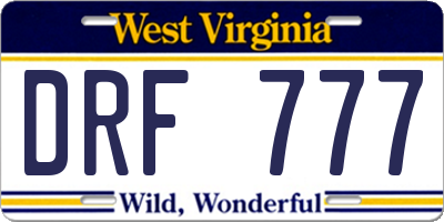 WV license plate DRF777