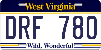 WV license plate DRF780