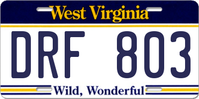 WV license plate DRF803