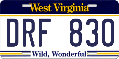 WV license plate DRF830