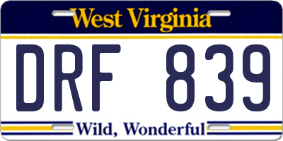 WV license plate DRF839