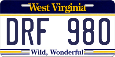 WV license plate DRF980