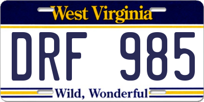 WV license plate DRF985
