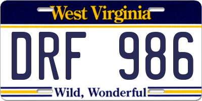 WV license plate DRF986