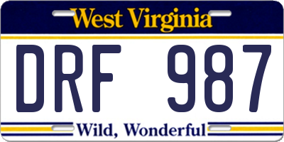 WV license plate DRF987