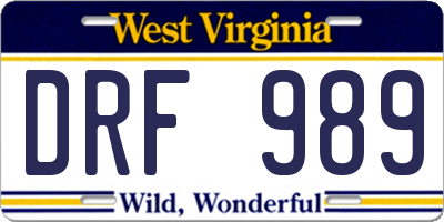 WV license plate DRF989