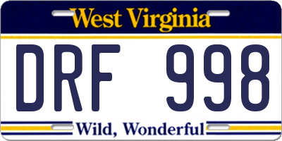 WV license plate DRF998