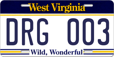 WV license plate DRG003