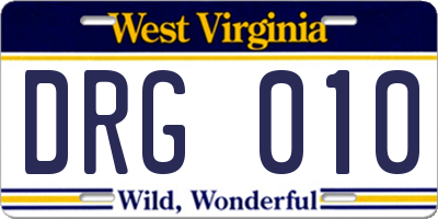WV license plate DRG010